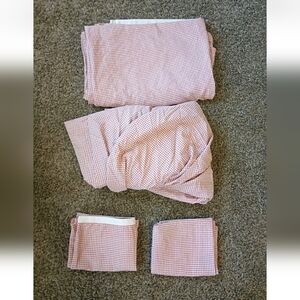 Vtg Chaps WAINSCOTT Red Cream Gingham Checked Sheet Set - Full